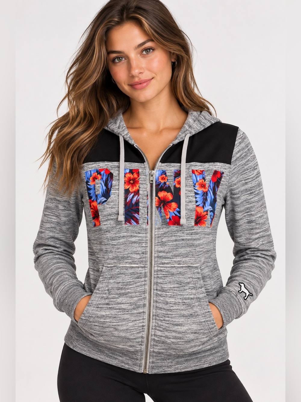 Victoria’s Secret PINK Floral Logo Zip Hoodie XS Y2K 2010s Nostalgia